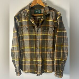 Woolrich Heavy Flannel Shirt Mens M Green Label Plaid Yellow Brown Button Up EUC